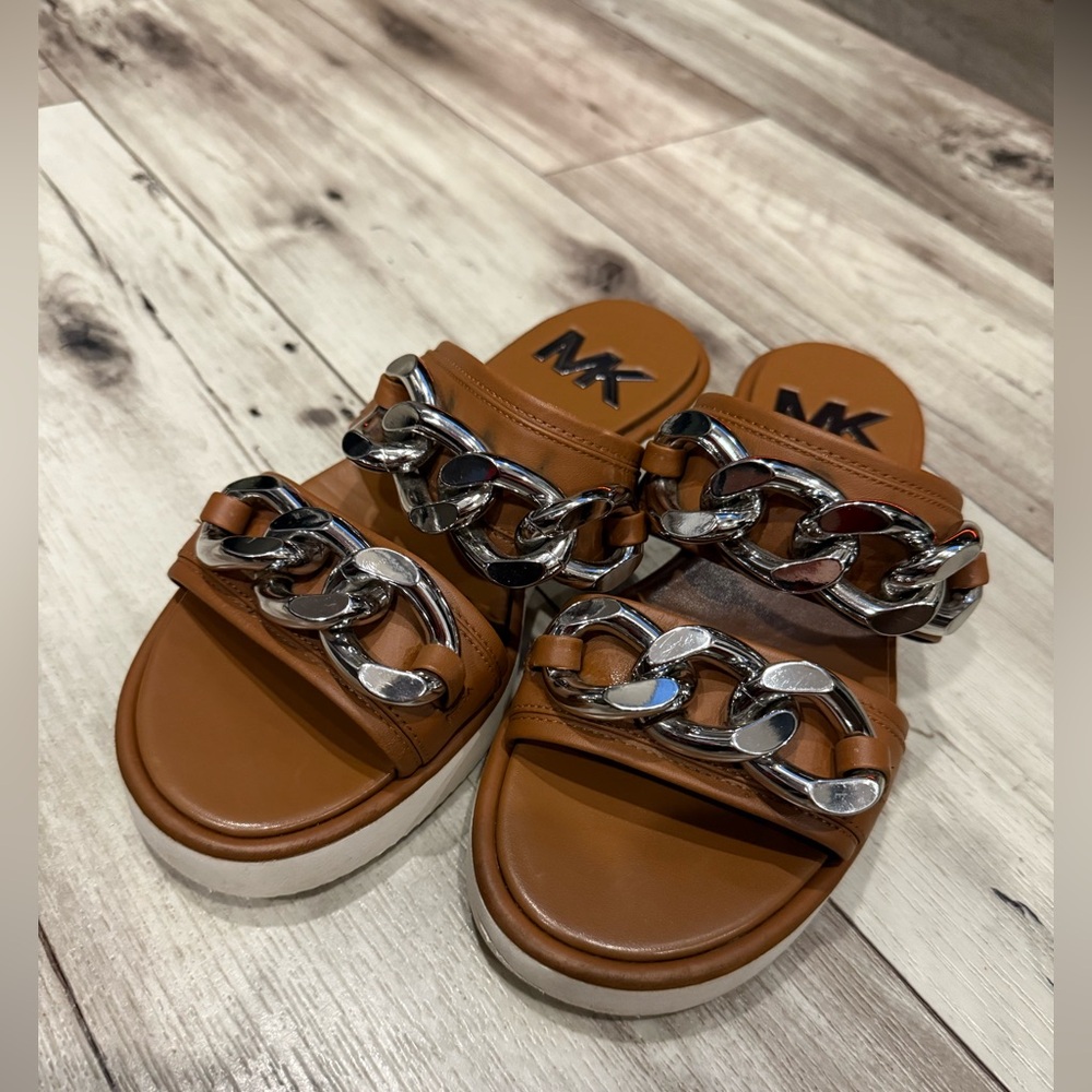 Leather MICHAEL KORS sandals with silver double band